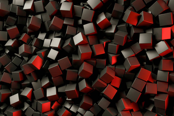 istock Black color cubes with red neon light, abstract background 1495596600