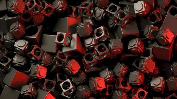 istock Black color geometric shapes with red neon light, abstract background 1495597540