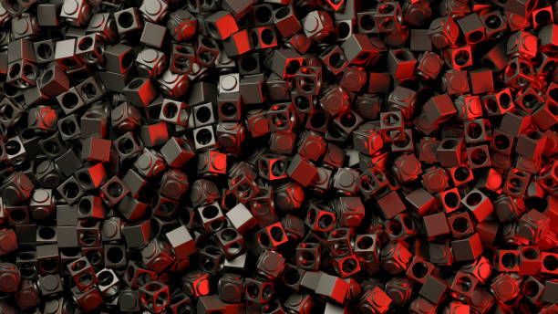 istock Black color geometric shapes with red neon light, abstract background 1495597580