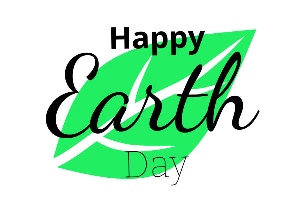 istock Happy Earth Day hand lettering with green leaf isolated on white background 1495599645