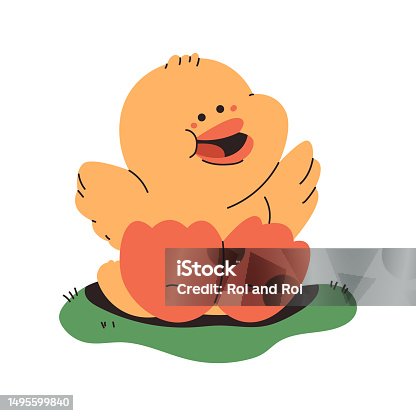 istock Happy little duck vector cartoon character isolated on a white background. 1495599840