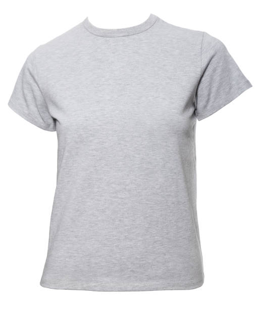 istock Grey shortsleeve cotton tshirt template on female mannequin isolated on white 1495601042