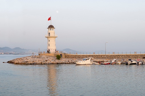 Alanya - Antalya, Turkey, June 02 2023: Beautiful landscape Alanya harbor lighthouse