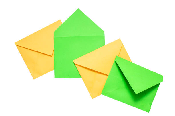 istock Green, yellow envelopes on a transparent background. 1495606733