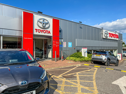 London, UK- May 19, 2023: The dealership shop of Toyota in London. Toyota Motor Corporation is one of the largest automobile manufacturers in the world。