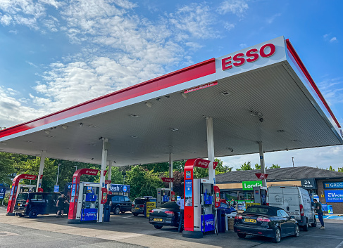 London, UK-May 19, 2023: The petrol station of Esso in London. Esso is a trading name for ExxonMobil.