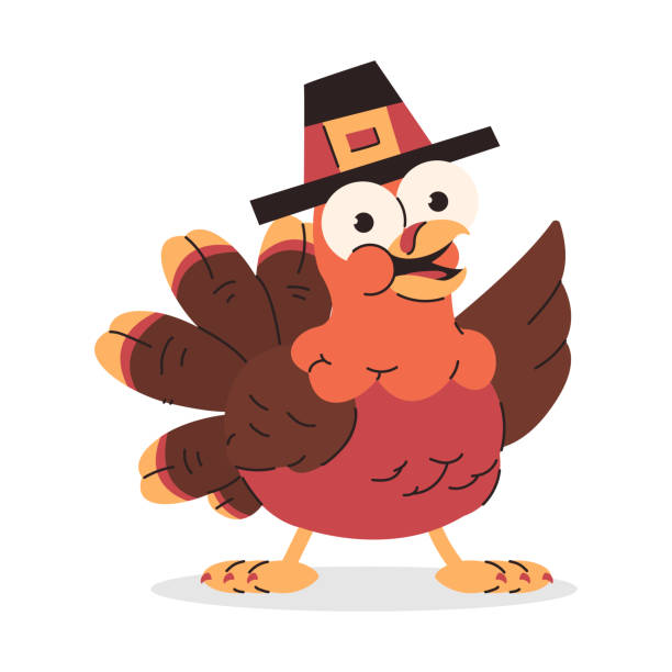 istock Cute cartoon turkey in pilgrim hat vector Thanksgiving character isolated on a white background. 1495609529