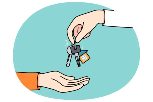 Vector illustration of real estate agent give keys to client buyer