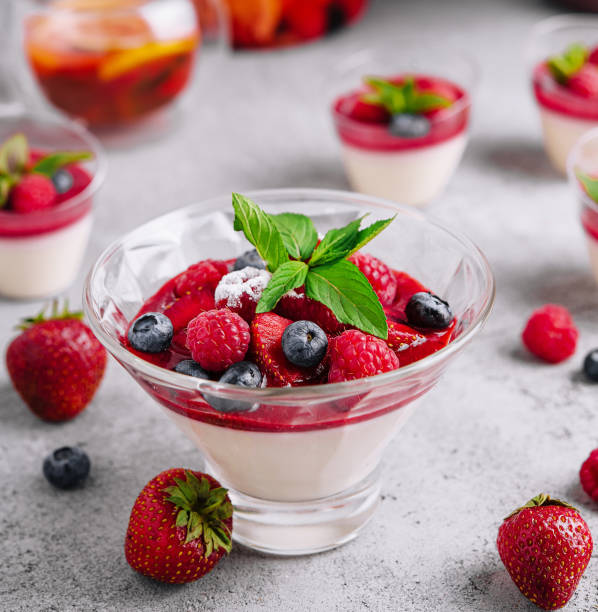 istock Italian dairy dessert panna cotta with raspberry jam 1495621864