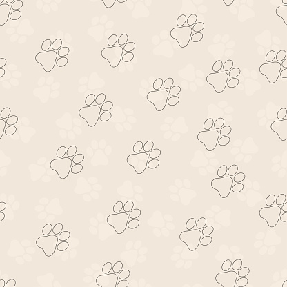 Vector seamless pet paw pattern - funky design. Cute animal footprints background.