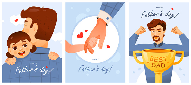 Father's Day. Best dad, super hero. Father and child. Cute cartoon vector illustration.
