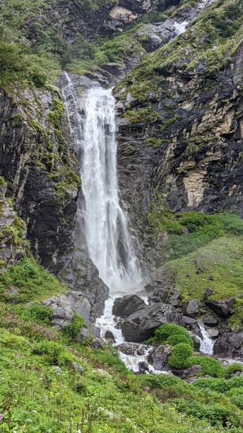 istock Vertical of a waterfall flowing down the rocks covered with greenery 1495635676