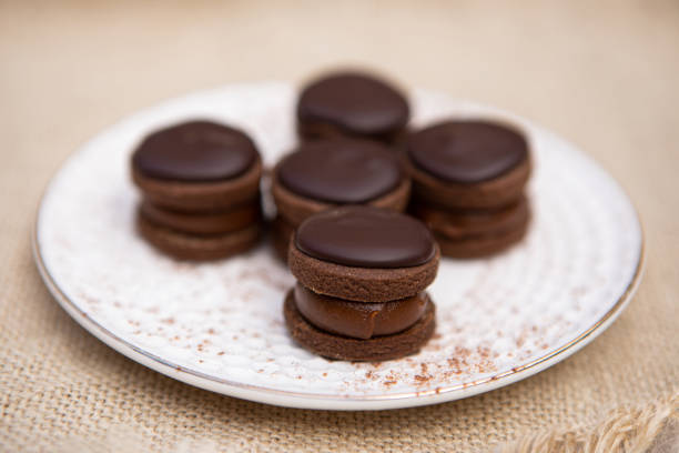 Delicious butter and chocolate alfajores filled with dulce de leche - Buenos Aires - Argentina