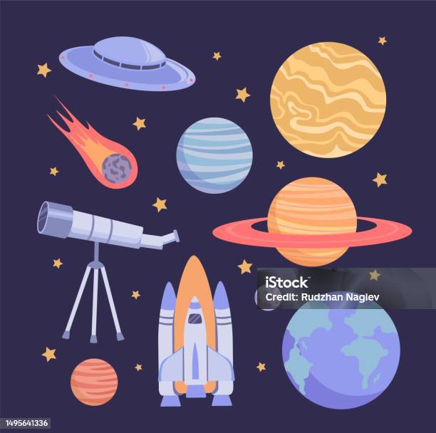 Space Object Set Stock Illustration - Download Image Now - Alien, Art ...