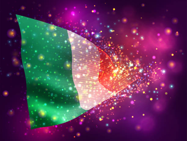 istock Italy, vector 3d flag on pink purple background with lighting and flares 1495642954