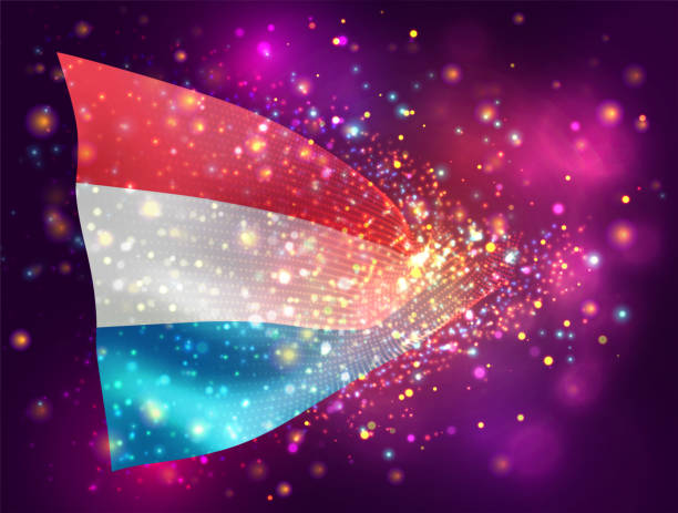 istock Luxembourg, vector 3d flag on pink purple background with lighting and flares 1495642981