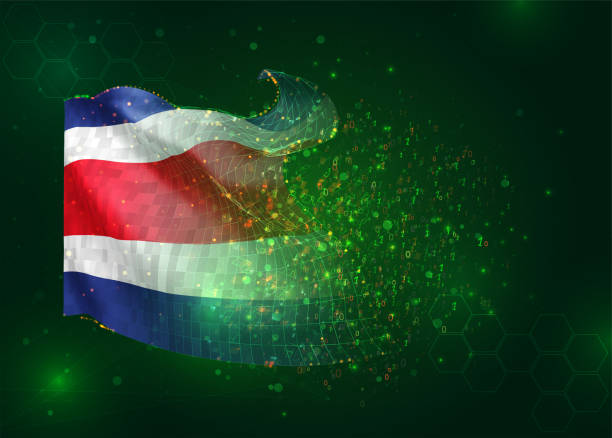 istock Costa Rica, on vector 3d flag on green background with polygons and data numbers 1495644179