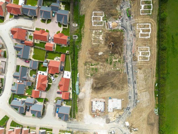 istock Drone top down view of new bungalow footings. 1495655352