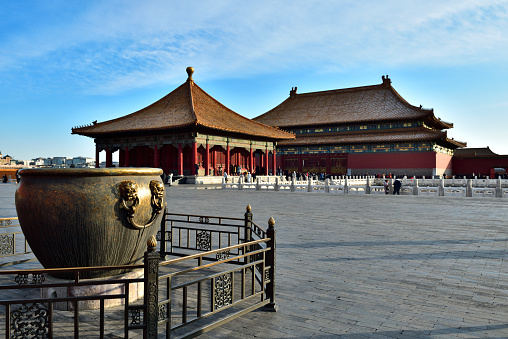 Panorama of Hall of Supreme Harmony Square in the Forbidden City, Beijing,China,