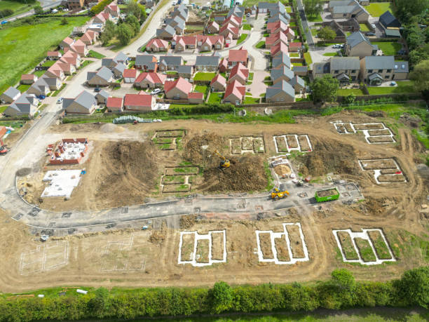 istock Drone top down view of new bungalow footings. 1495655576