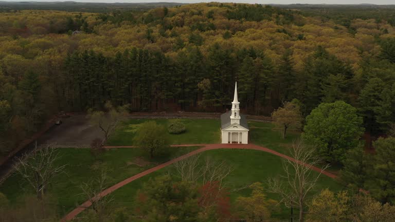 Aerial Martha Mary Chapel Distant Push In