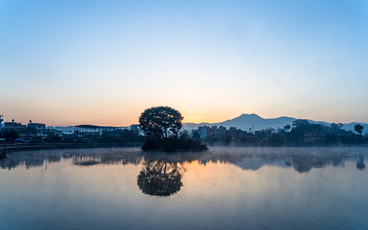 Beautiful Morning Landscape view of Taudaha Lake in Kathmandu, Nepal.