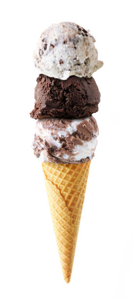istock Triple scoop chocolate theme ice cream cone isolated on a white background 1495674110