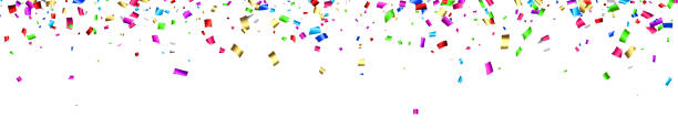istock Falling colorful cut out foil ribbon confetti background with space for text. 1495679598