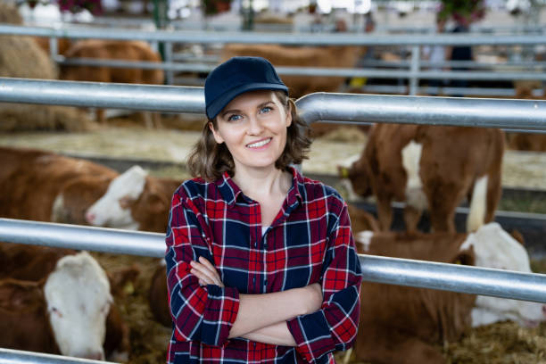 istock Woman farmer at a dairy farm 1495685941