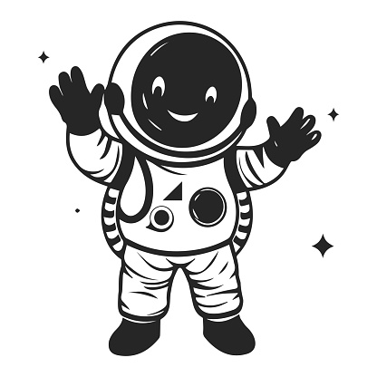 Astronaut black and white Flat Vector illustration. EPS 10