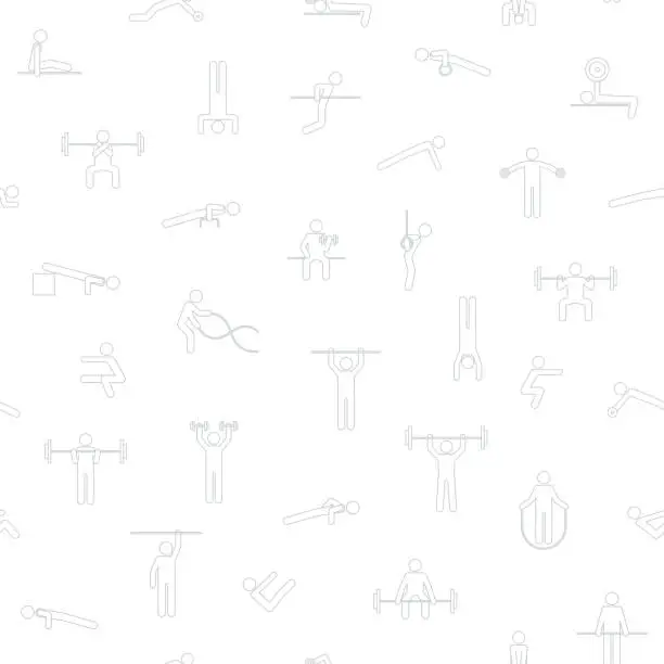 Vector illustration of Seamless pattern of line symbols workout, athletic, gym, fitness, calisthenics training exercises