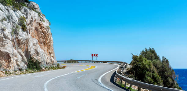 istock Winding road with sea and sky view 1495694574