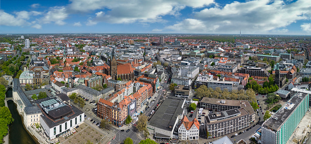 Panoramic view of Hanover, Germany. A birds eye view of the city