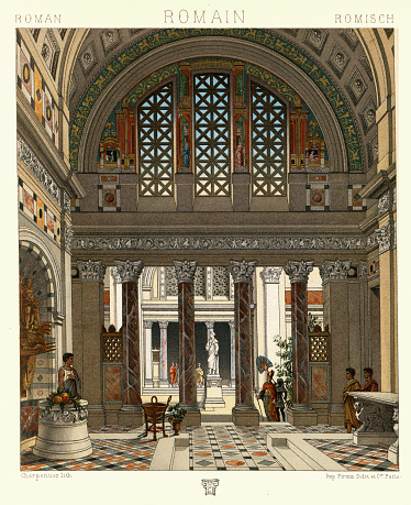 Vintage illustration Interior of an Ancient Roman palace, Etrusco Greek building