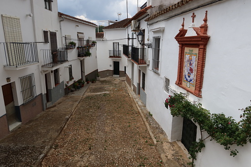 Galaroza, Huelva, Spain, June 3, 2023: House of the priest next to the Iglesia de la Purisima Concepcion in Galaroza, Huelva, Spain