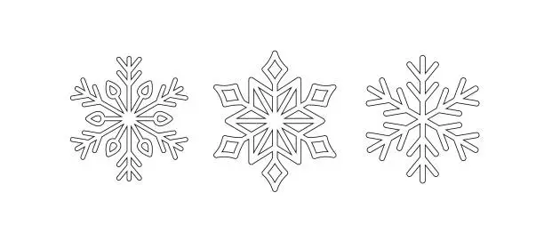 Vector illustration of Snowflakes coloring page. Black and white snowflakes. Vector