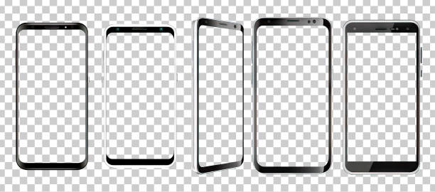 Smartphone mockup, outline, flat style screen. Phone mock up Isolated on White Background.