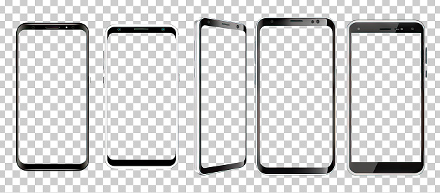 Smartphone mockup, outline, flat style screen. Phone mock up Isolated on White Background.