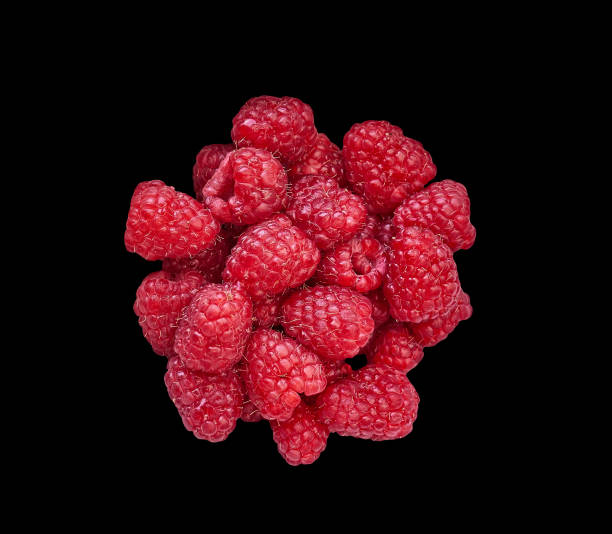Raspberries, macro, isolated on black. stock photo