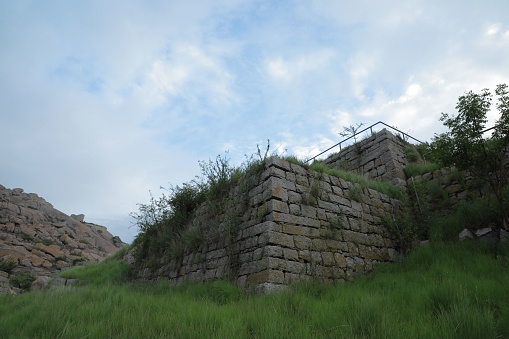 Wide view of the Hidembeswara renowned temple located on top of a hill inside the fort. Mythological stone temple or ruined temple
