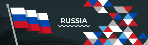 ロシア建国記念日のバナーデザイン。ロシアの国旗テーマのグラフィックトライアングルアートウェブ背景。抽象的なお祝い柄、白青赤の色。ロシアの国旗幾何学的な抽象的なモスクワ。 - former soviet union map russia war点のイラスト素材／クリップアート素材／マンガ素材／アイコン素材