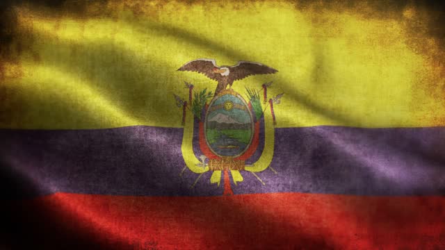Closeup of grunge Ecuador waving flag loopable stock video