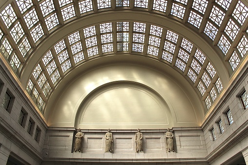 Sun seeping in through skylights to  showcase the architecture of Union Station