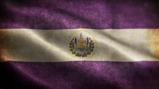 Closeup of grunge El Salvador waving flag loopable stock video