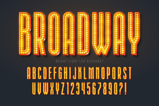 Retro show alphabet design, cabaret, LED lamps letters and numbers. Original design