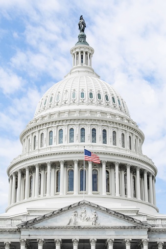 Up close view of the back of the Capitol building in Washington, DC