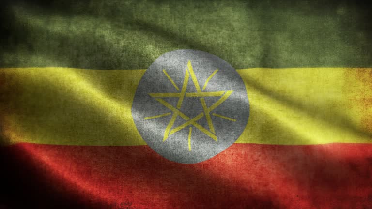 Closeup of grunge Ethiopia waving flag loopable stock video