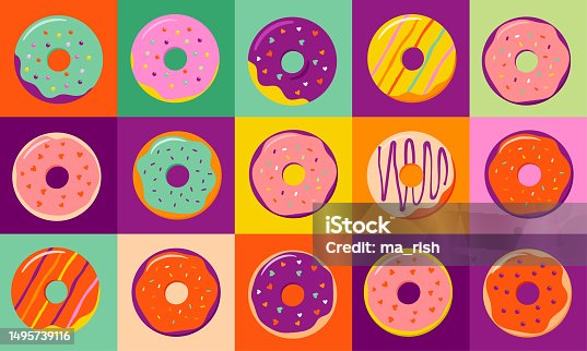 istock Donuts colorful pattern, background and illustrations collection 1495739116