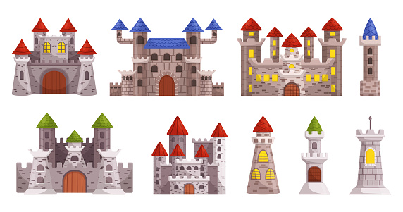 Majestic Medieval Castle With Towering Structures. Architectural Grandeur, Fortified Walls, And Historical Significance. Symbol Of Power And Strength From A Bygone Era. Cartoon Vector Illustration