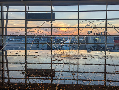 Detroit, MI - May 20 2023:  Iconic fountain at the McNamara terminal in the DTW airport